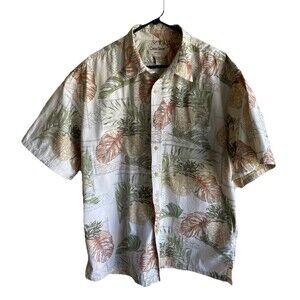 Cooke Street Hawaiian Shirt Men Size 2XL Orange Green Tropical Print Camp Pocket